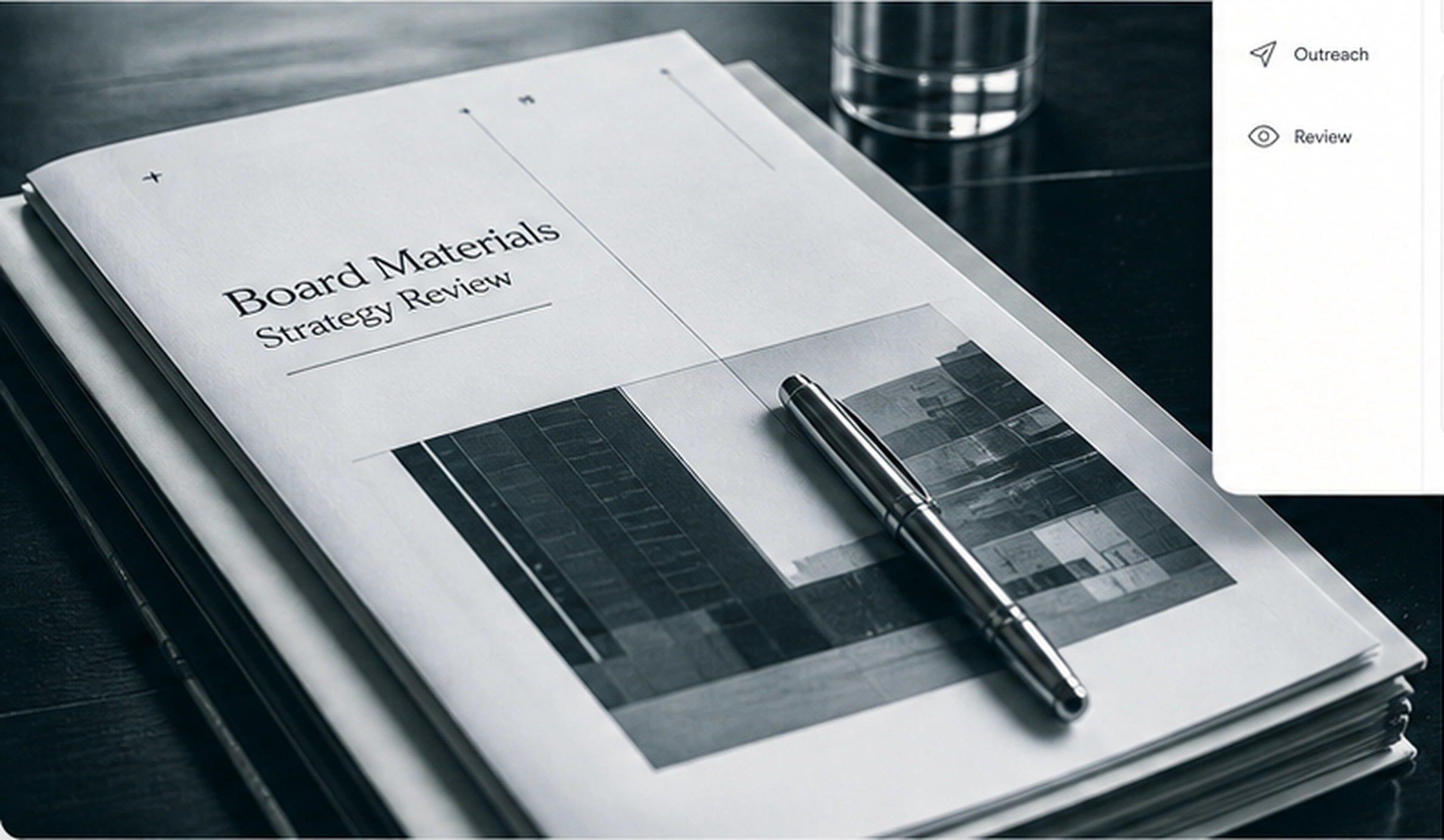 Board materials strategy review document with pen on a desk